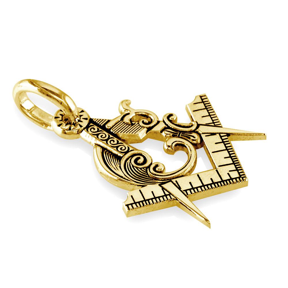 Large Masonic Charm in 14k Yellow Gold