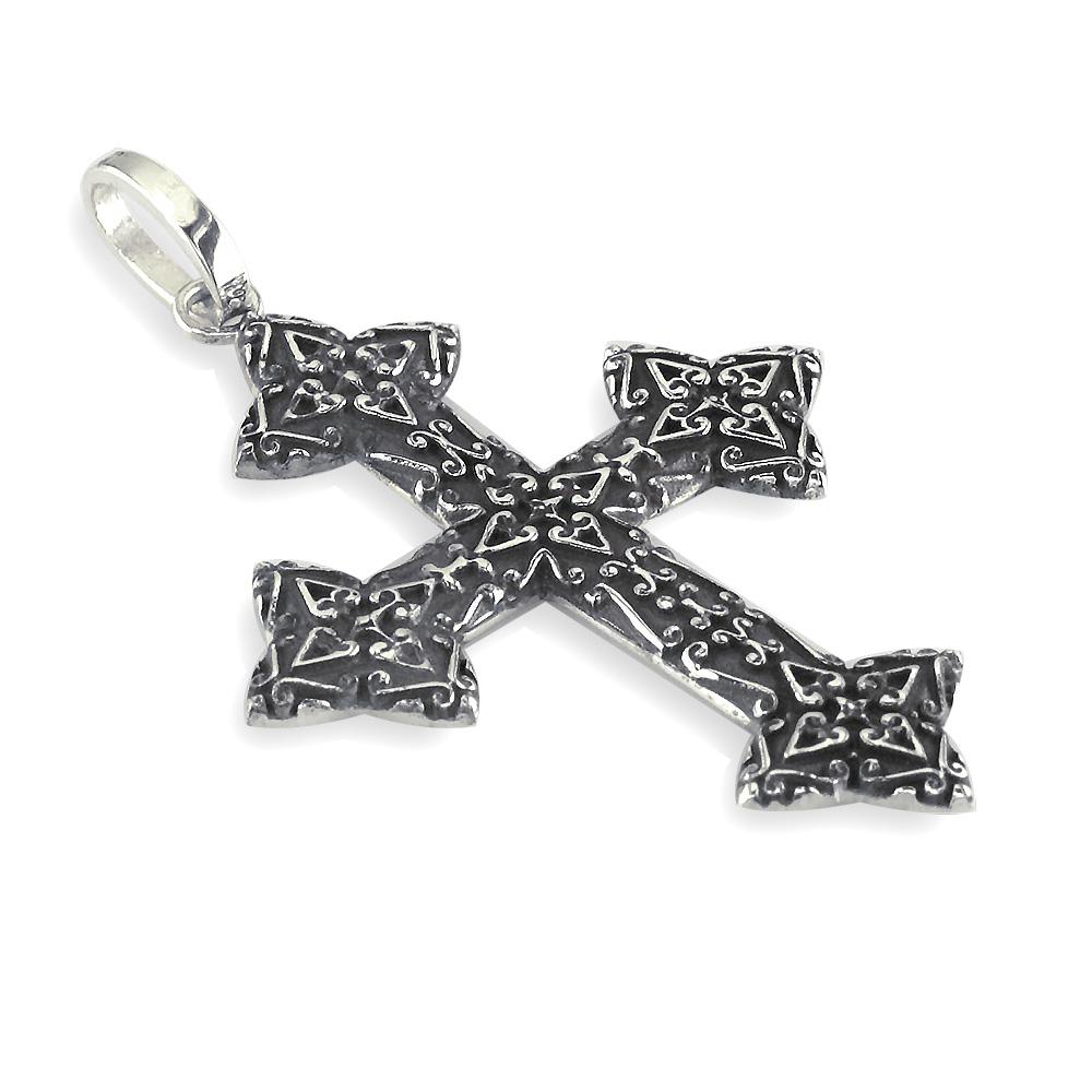 Extra Large Cross Charm with Black, 40mm with in Sterling Silver