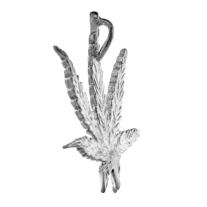 33mm Marijuana Pot Leaf Plant Charm in 14k White Gold
