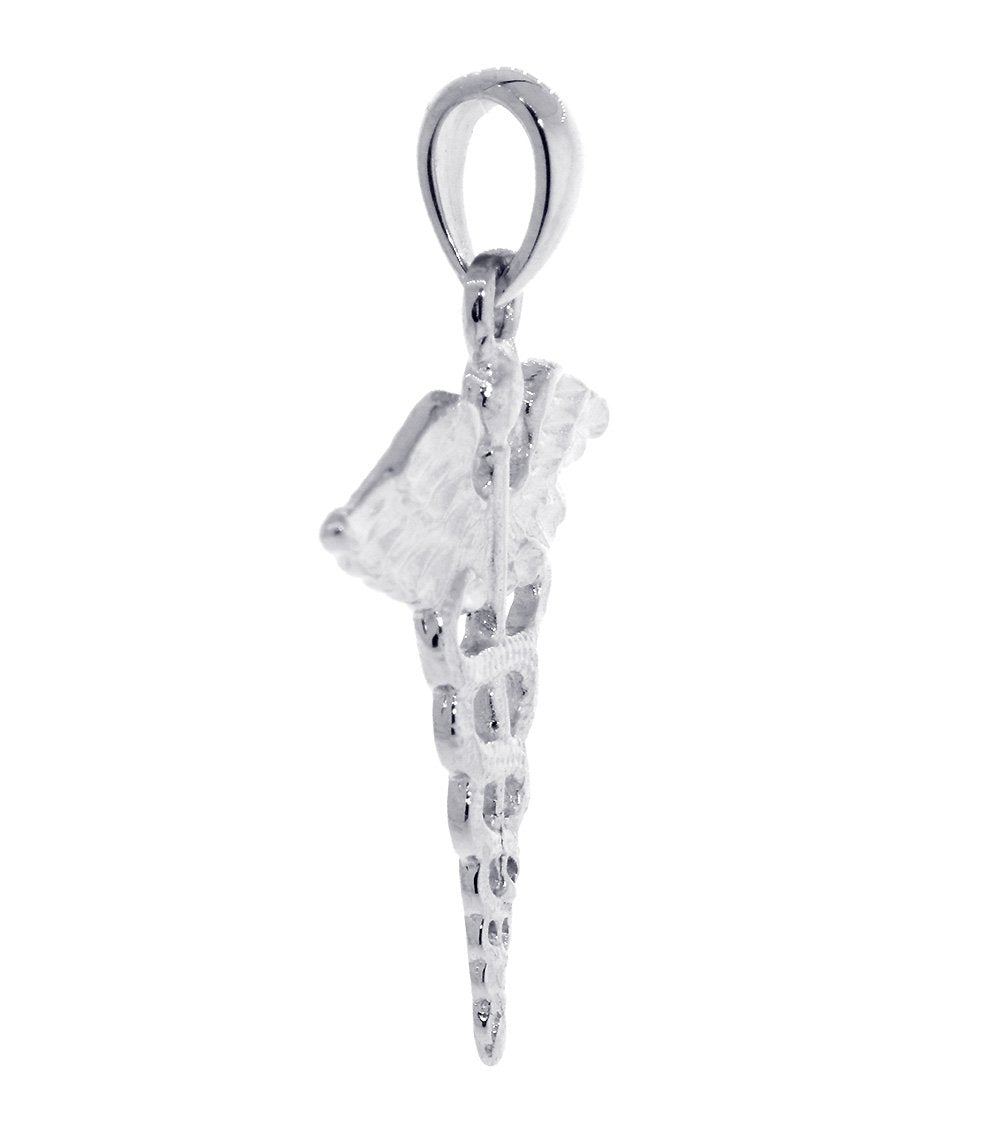 Large Lightweight Caduceus, Karykeion, Staff of Hermes, Mercury Medical Charm in 14K White Gold