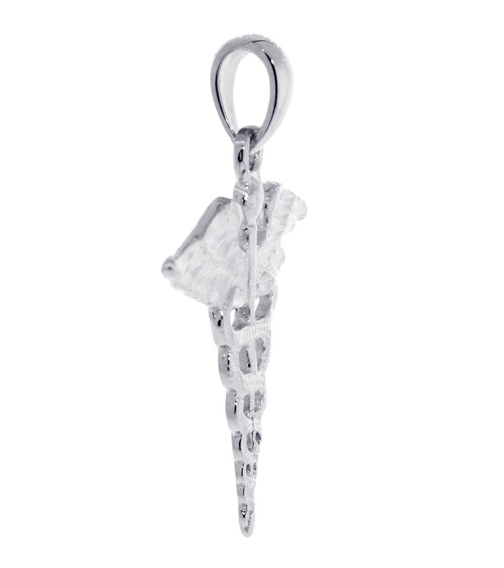 Large Lightweight Caduceus, Karykeion, Staff of Hermes, Mercury Medical Charm in 14K White Gold