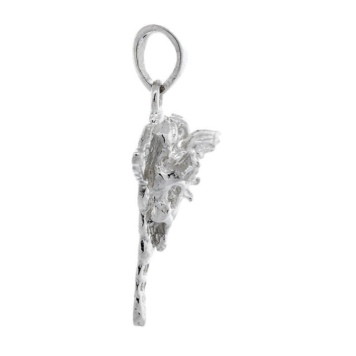 27mm Lightweight Caduceus with 2 Angels, Karykeion, Staff of Hermes, Mercury Medical Charm in Sterling Silver