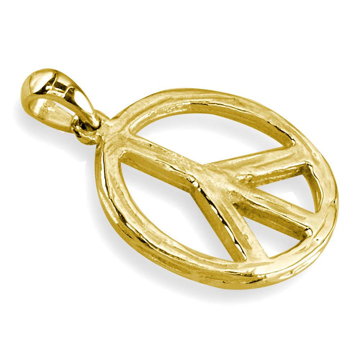 Carved Rough Design Peace Sign Charm in 14K Yellow Gold