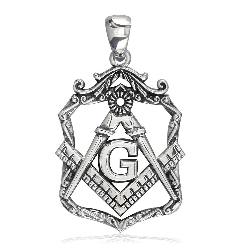 Large Open Masonic Initial G Charm in Sterling Silver
