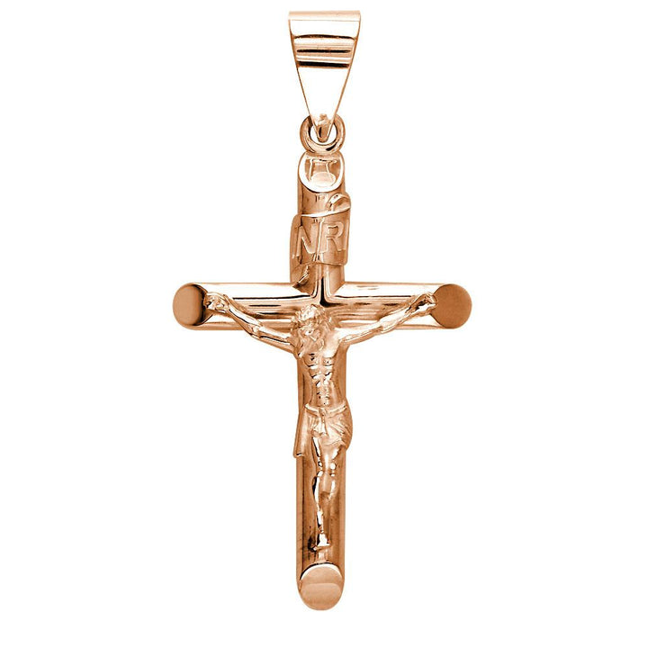 40mm Inri Jesus Crucifix Cross Charm in 14K Pink, Rose Gold