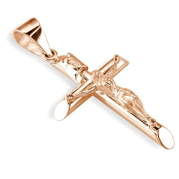 40mm Inri Jesus Crucifix Cross Charm in 14K Pink, Rose Gold