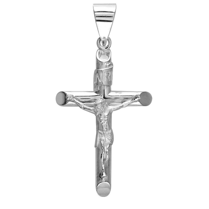 40mm Inri Jesus Crucifix Cross Charm in 18K white gold