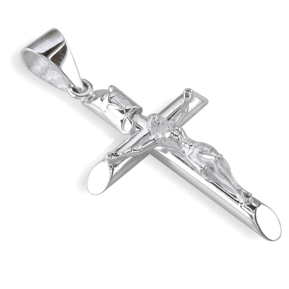 40mm Inri Jesus Crucifix Cross Charm in 18K white gold