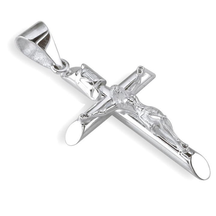 40mm Inri Jesus Crucifix Cross Charm in 18K white gold