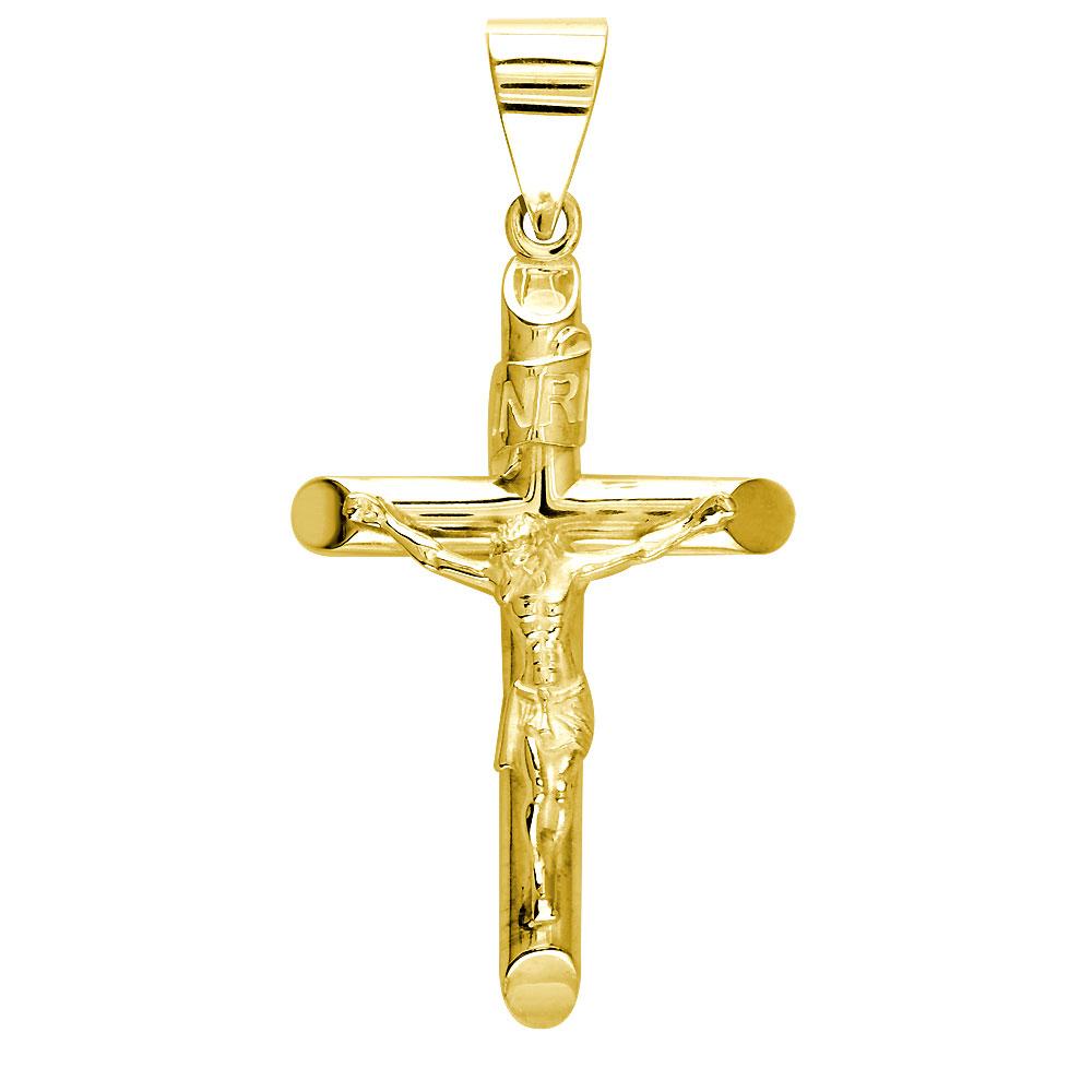 40mm Inri Jesus Crucifix Cross Charm in 14K Yellow Gold
