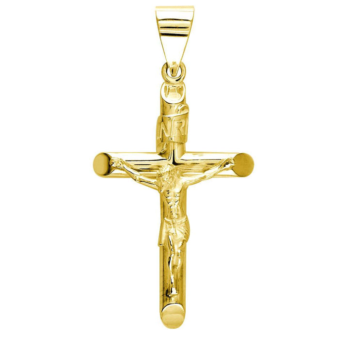 40mm Inri Jesus Crucifix Cross Charm in 14K Yellow Gold