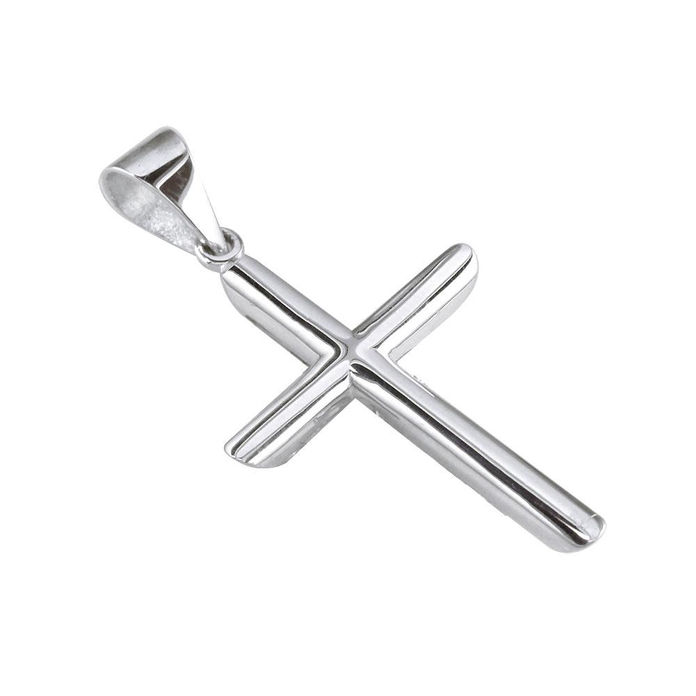 40mm Solid Barrel Cross Charm in 18K white gold