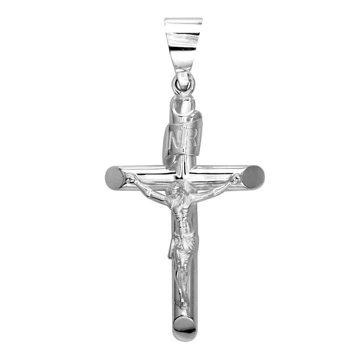 36mm Inri Jesus Crucifix Cross Charm in 18K white gold
