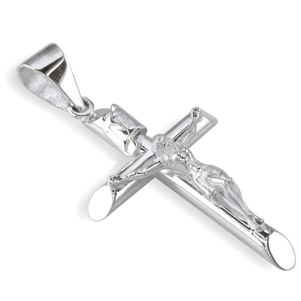 36mm Inri Jesus Crucifix Cross Charm in 18K white gold