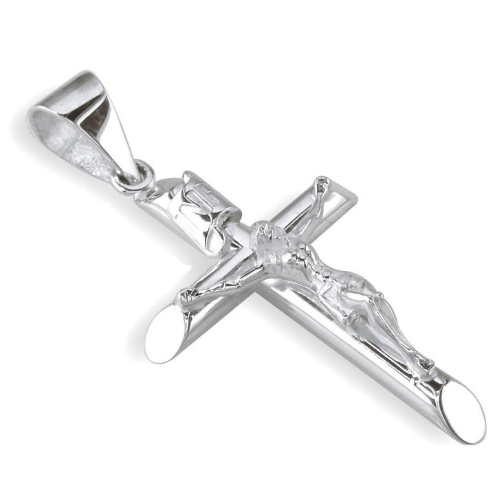 36mm Inri Jesus Crucifix Cross Charm in 18K white gold