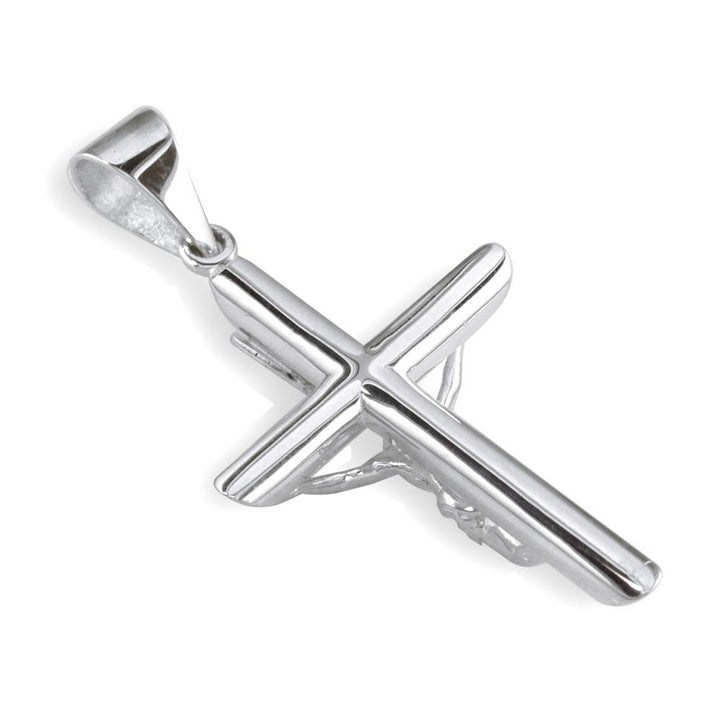 36mm Inri Jesus Crucifix Cross Charm in 18K white gold