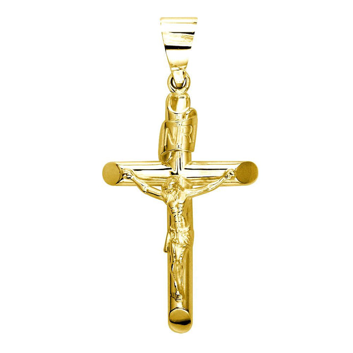 36mm Inri Jesus Crucifix Cross Charm in 18K yellow gold