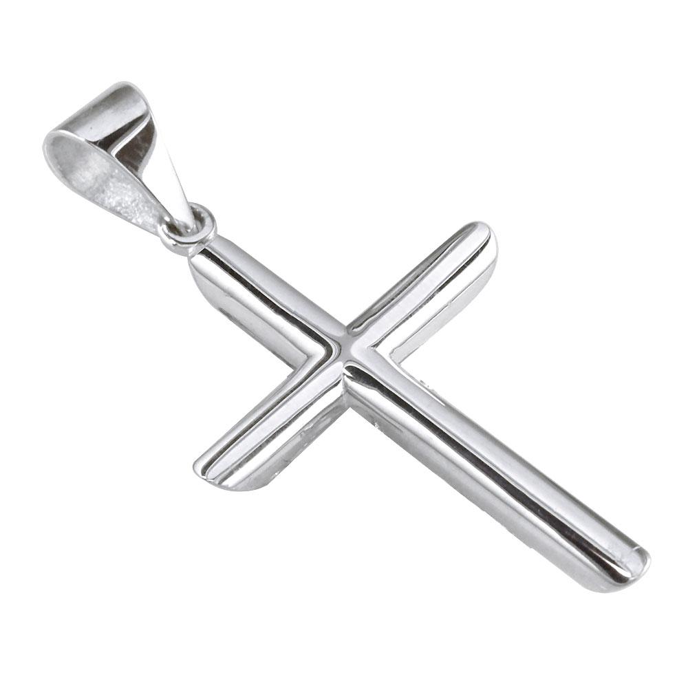 36mm Solid Barrel Cross Charm in 18K white gold