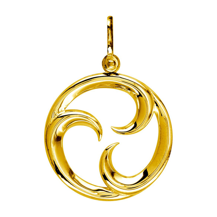 Large Circle Maori Tri Koru New Beginnings Charm with Three Curls in 14k Yellow Gold