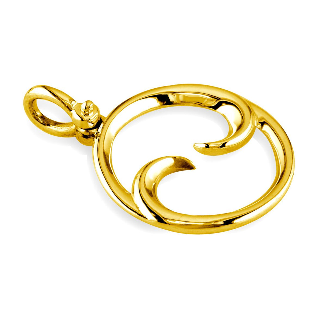 Large Circle Maori Koru New Beginnings Charm with Two Curls in 14k Yellow Gold