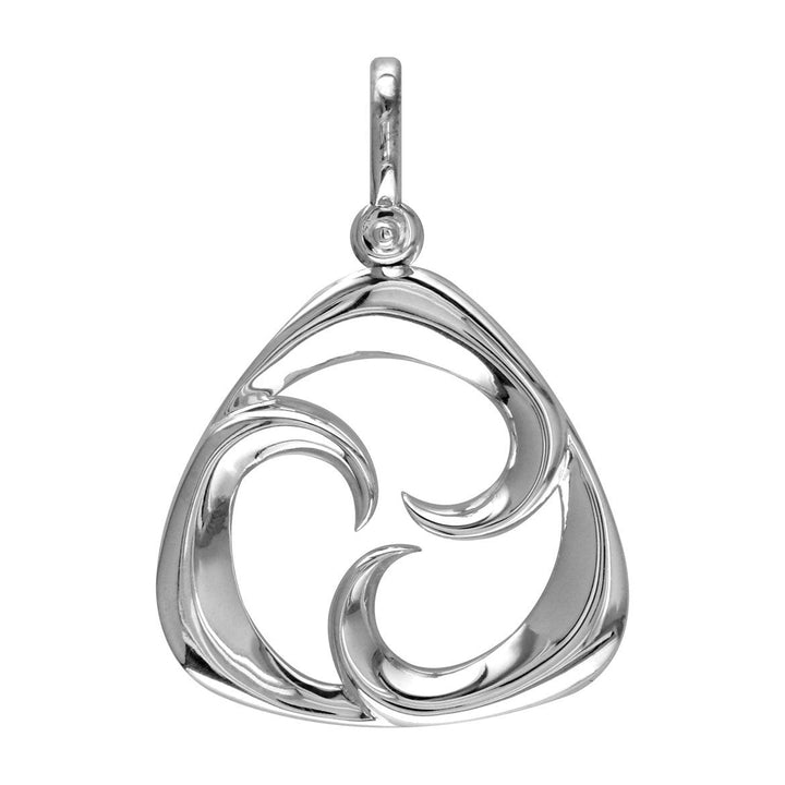 Small Triangle Shape Maori Tri Koru New Beginnings Charm with Three Curls in 14k White Gold