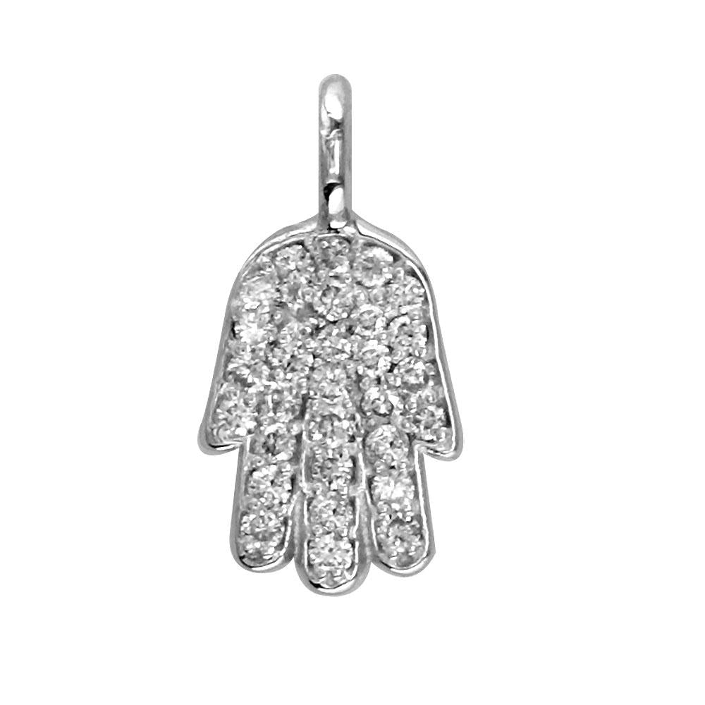 Mini Diamond Hamsa Version 2, Hand of God Charm, 0.15CT in 14K White Gold