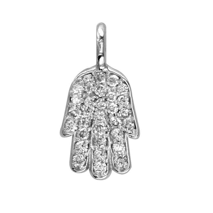 Mini Diamond Hamsa Version 2, Hand of God Charm, 0.15CT in 14K White Gold