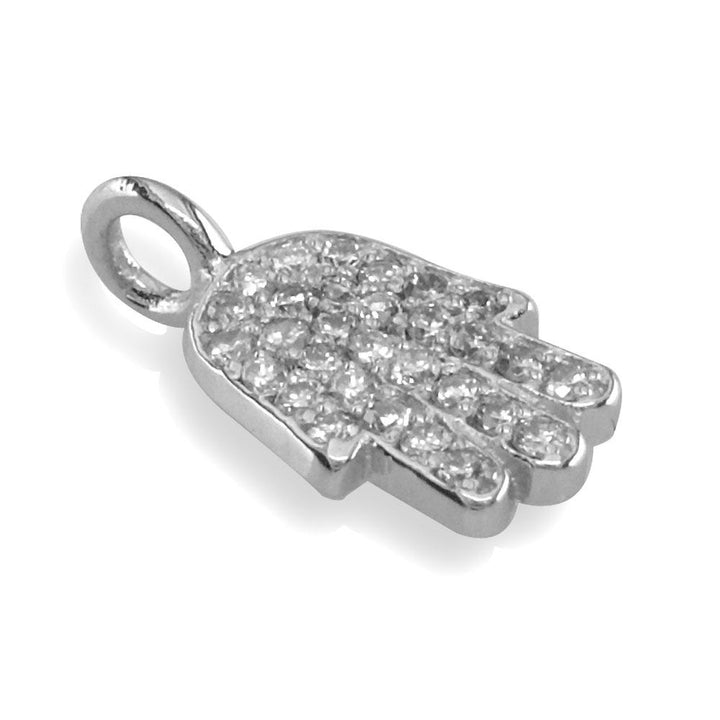 Mini Diamond Hamsa Version 2, Hand of God Charm, 0.15CT in 14K White Gold