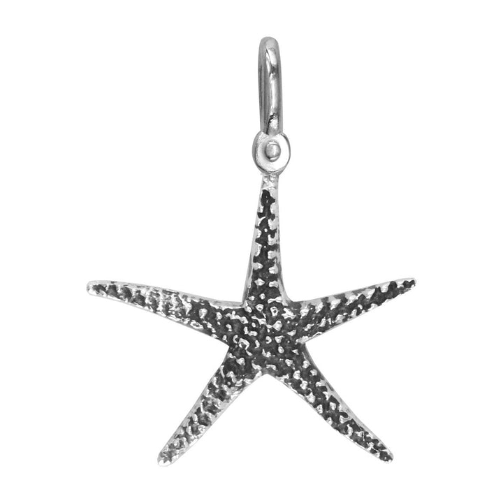 Medium Thin Starfish Charm in Sterling Silver with Black