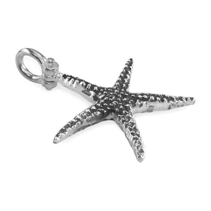 Medium Thin Starfish Charm in Sterling Silver with Black