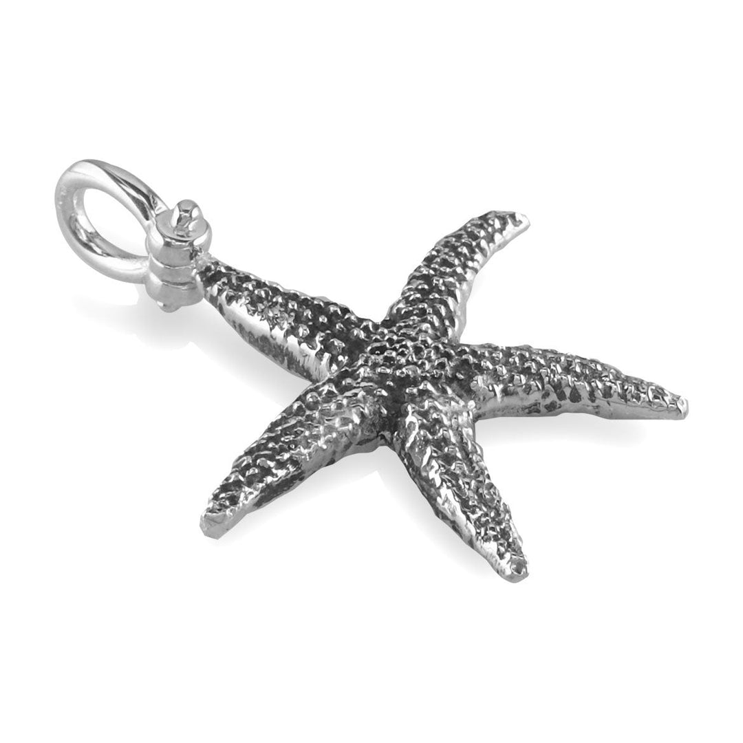 Small Common Starfish Charm in Sterling Silver with Black
