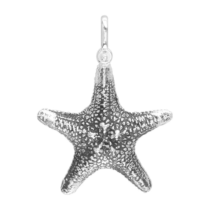 Large Cushion Sea Star Charm in Sterling Silver with Black