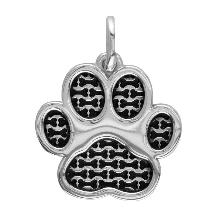 Large Dog Paw Charm with Black in 14k White Gold