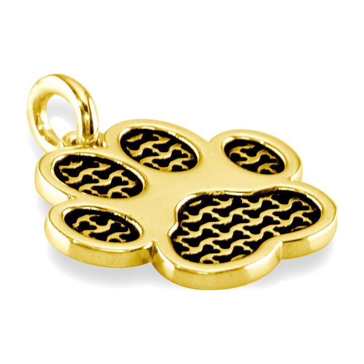 Large Dog Paw Charm with Black in 14k Yellow Gold