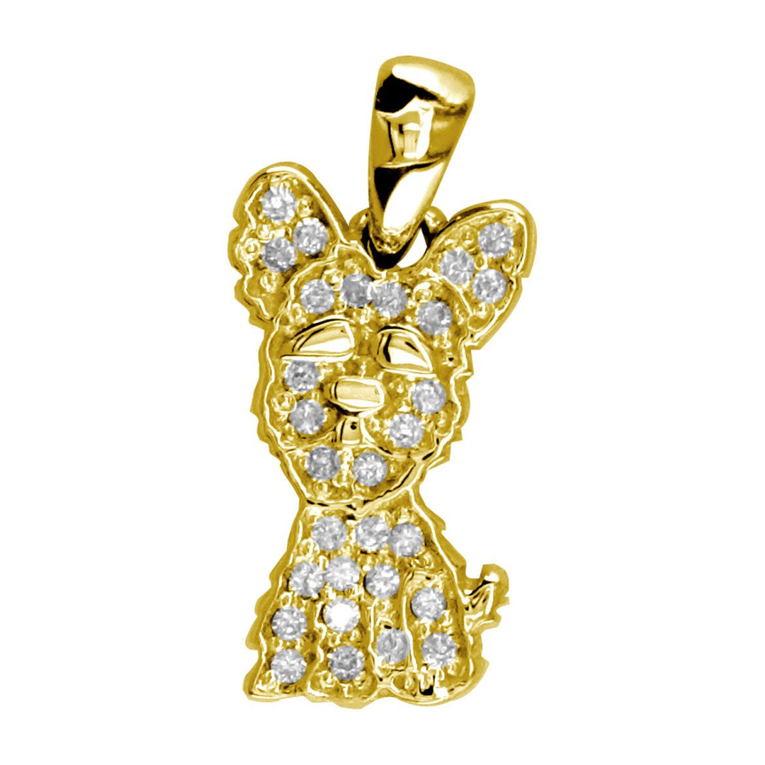 Small Diamond Yorkie Charm, 0.27CT in 14K Yellow Gold