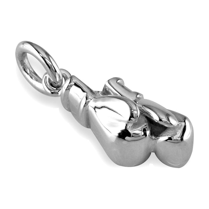 Solid Boxing Gloves Charm with Two Gloves in 14k White Gold