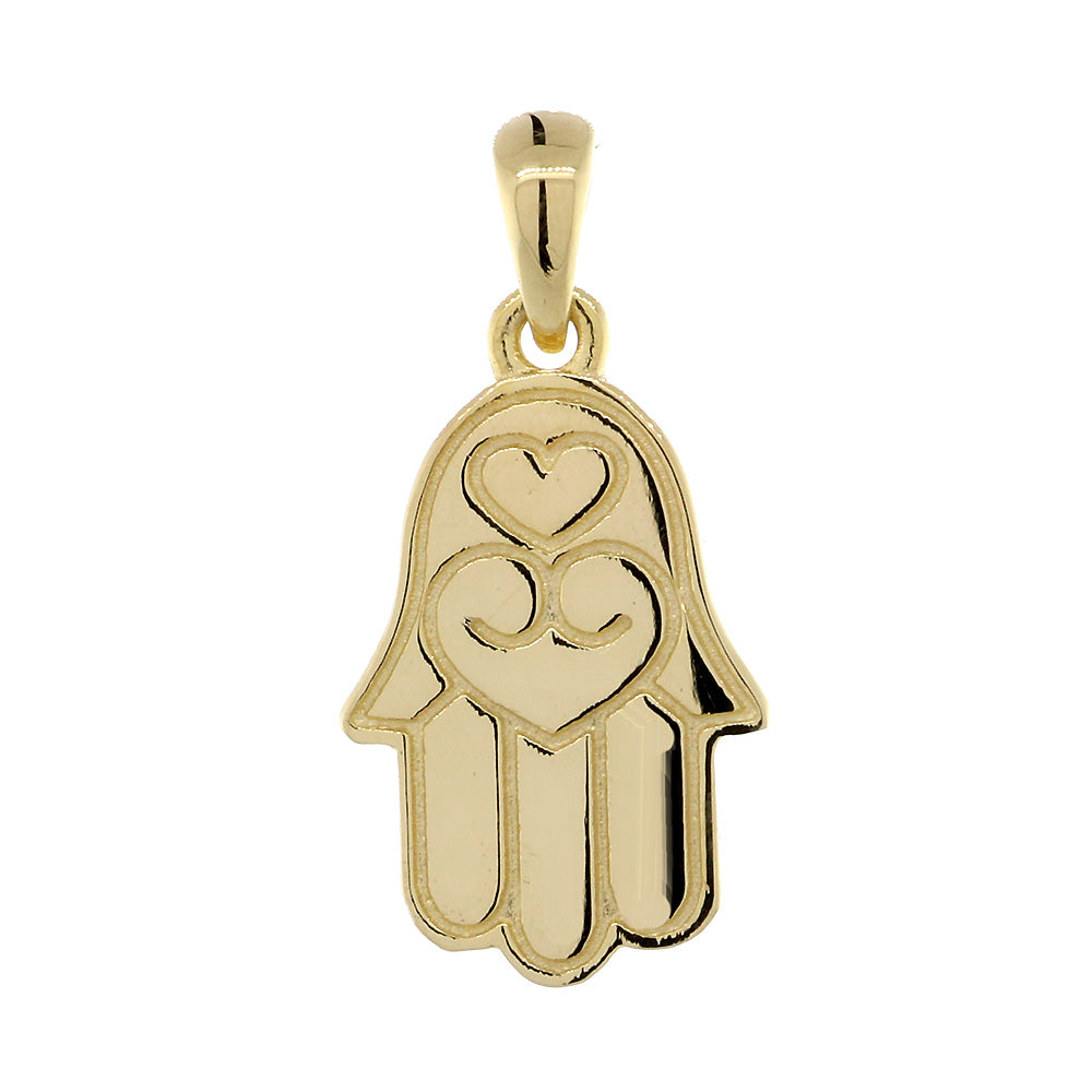 Double-sided Small Hamsa, Hand of God Charm in 14K Yellow Gold