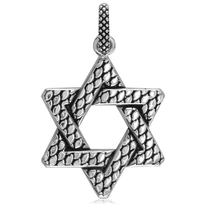 Extra Large Bold Metal Snake Skin Star Of David Charm, Jewish Star in Sterling Silver