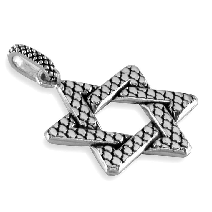 Extra Large Bold Metal Snake Skin Star Of David Charm, Jewish Star in Sterling Silver