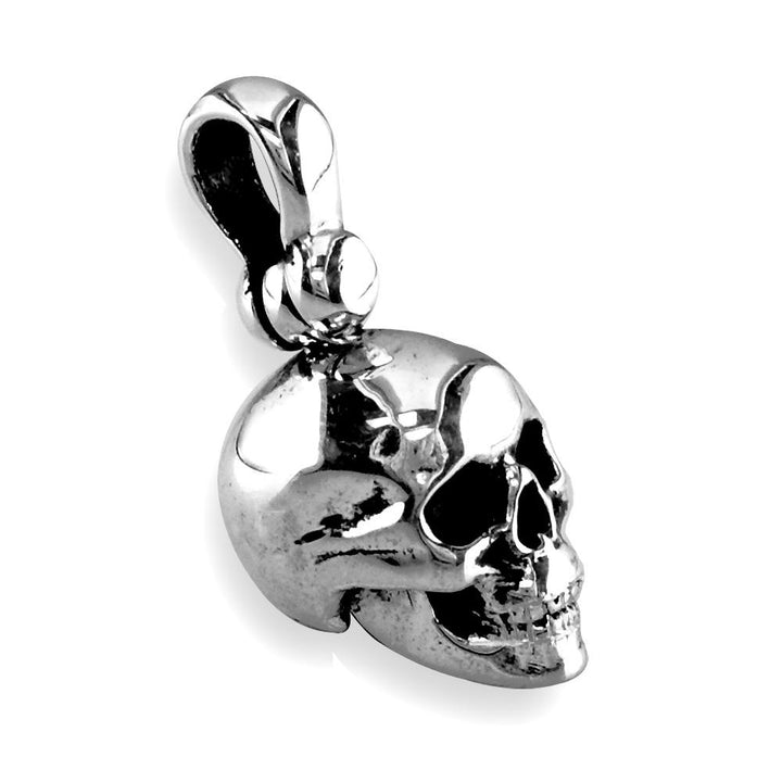 Small Solid 3D Skull Charm with Black in 14K White Gold