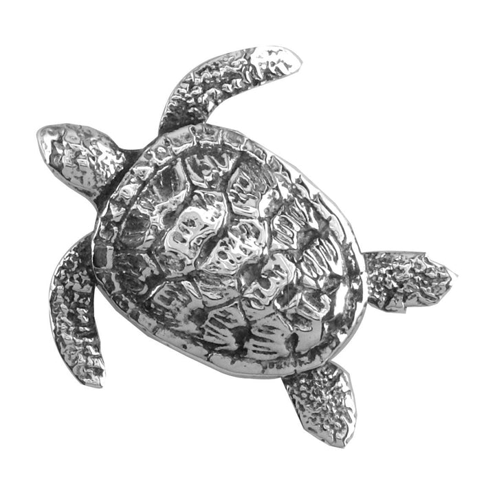 3D Sea Turtle Charm with Black in 14K White Gold
