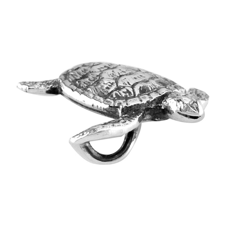 3D Sea Turtle Charm with Black in 14K White Gold