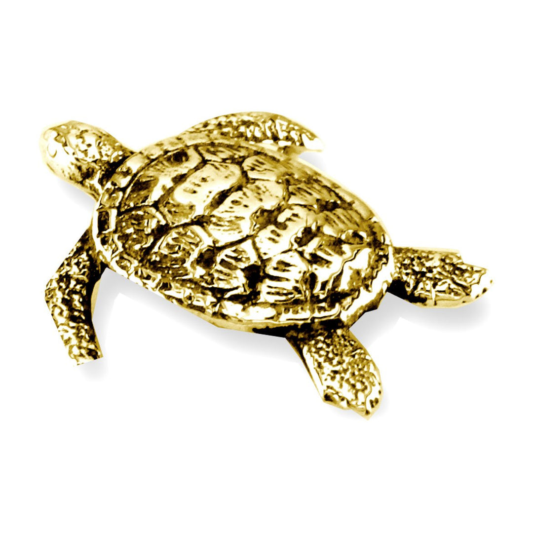 3D Sea Turtle Charm with Black in 14K Yellow Gold