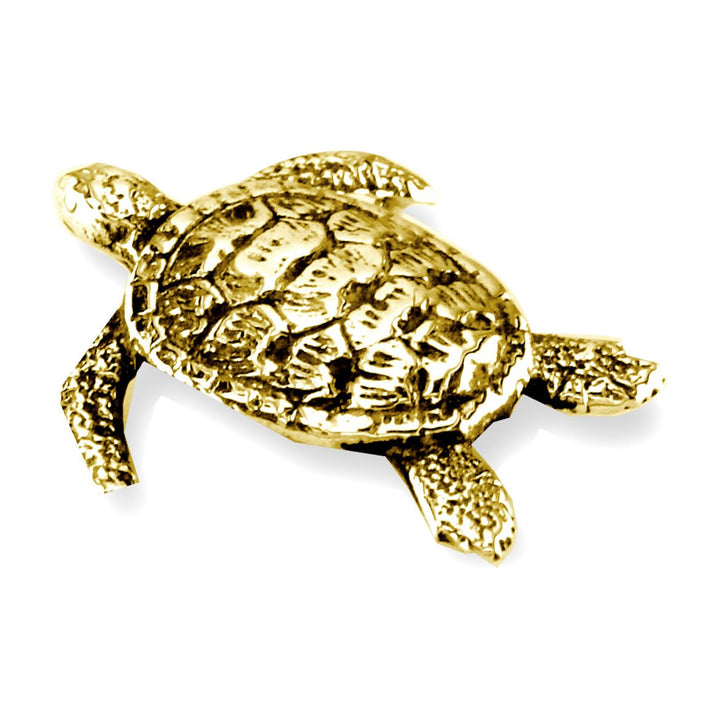 3D Sea Turtle Charm with Black in 14K Yellow Gold