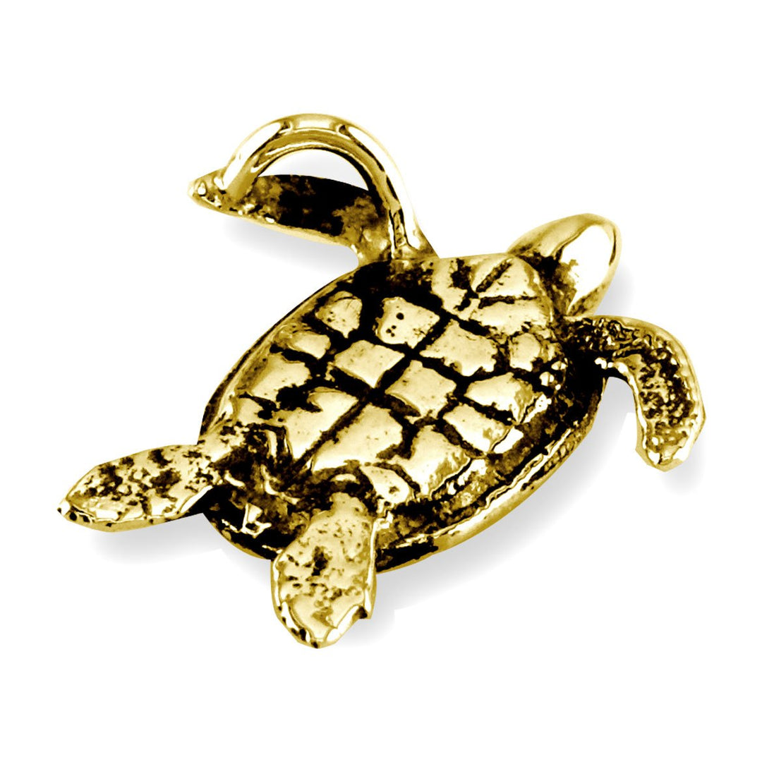 3D Sea Turtle Charm with Black in 14K Yellow Gold