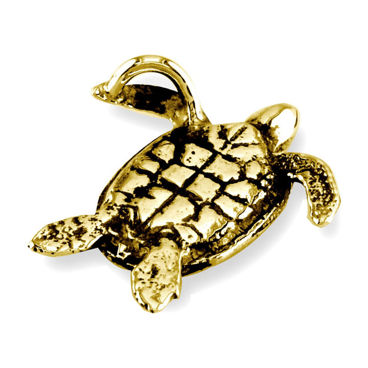 3D Sea Turtle Charm with Black in 14K Yellow Gold