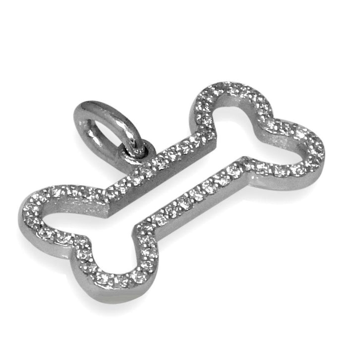 Small Diamond Dog Bone Charm, 0.52CT in 14K White Gold