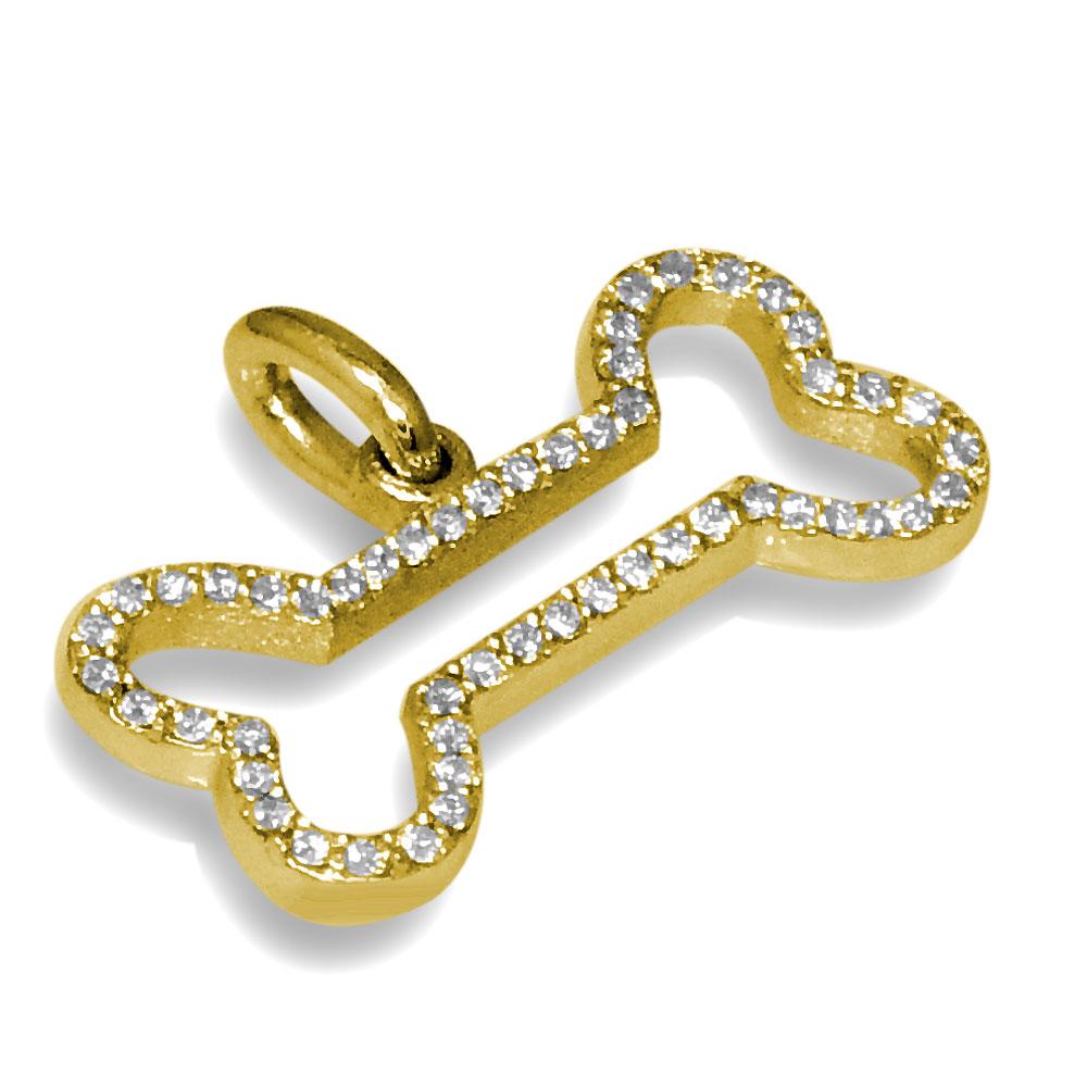 Small Diamond Dog Bone Charm, 0.52CT in 14K Yellow Gold
