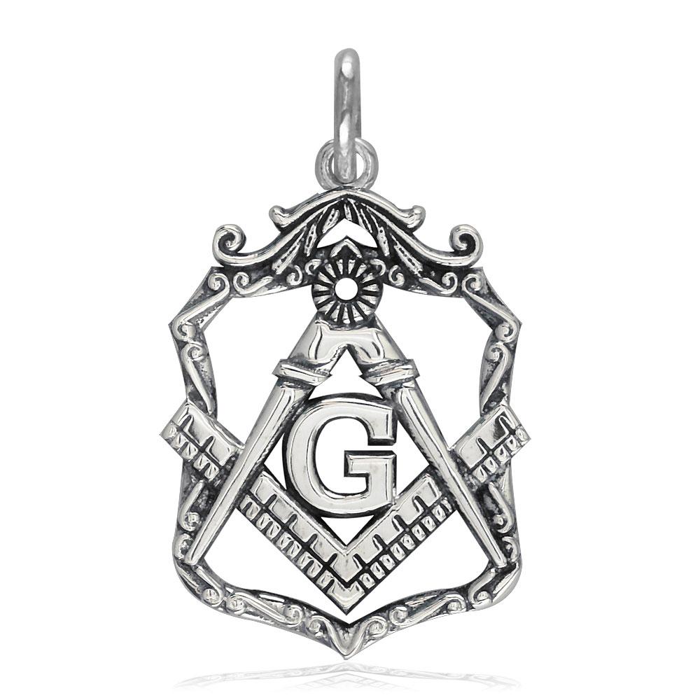 Small Open Masonic Initial G Charm in 14k White Gold