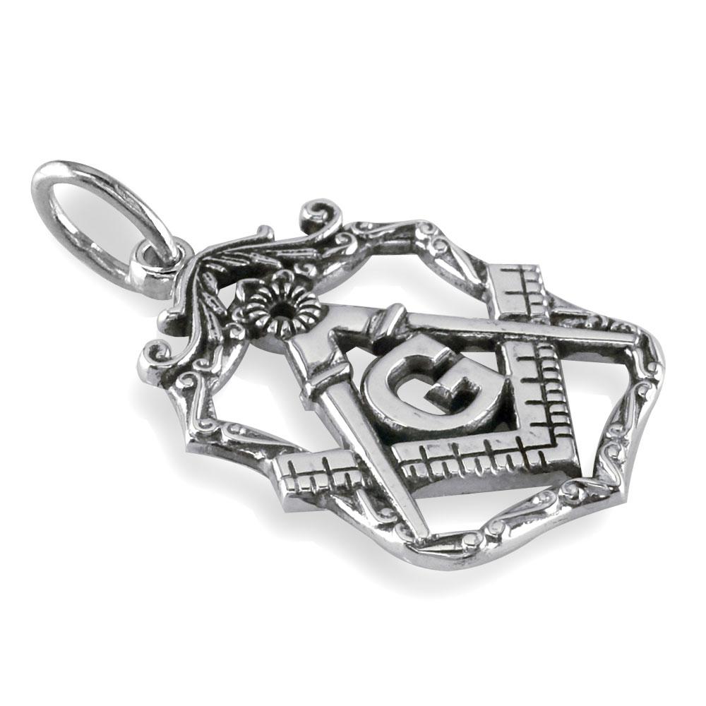 Small Open Masonic Initial G Charm in 14k White Gold
